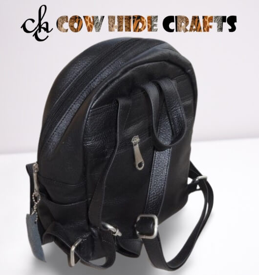 Cowhide kids daypack wholesale leather backside