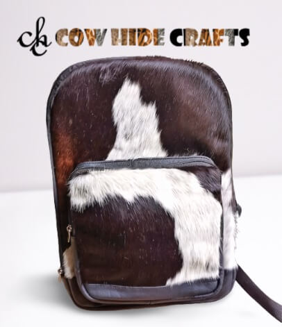 Cowhide laptop backpack black white hair on front