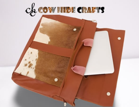 Cowhide laptop case flap magnet closure