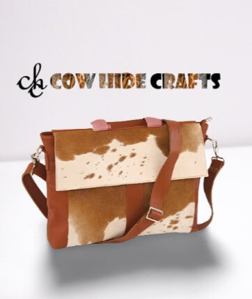 Cowhide laptop case tan white sleek design