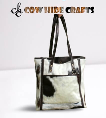 Cowhide large shopper tote black white