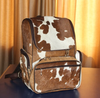 Cowhide Leather Bag Pack Brown White Hair On 