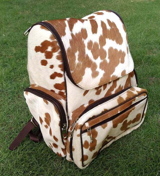 Cowhide leather nursing backpack tan white