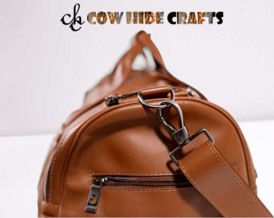 cowhide leather travel weekender bag