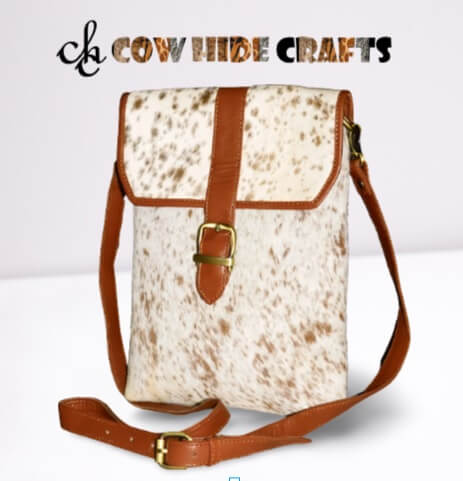 Cowhide long crossbody flap belt buckle closure