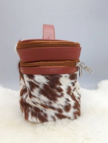 Cowhide makeup bag leather top handle