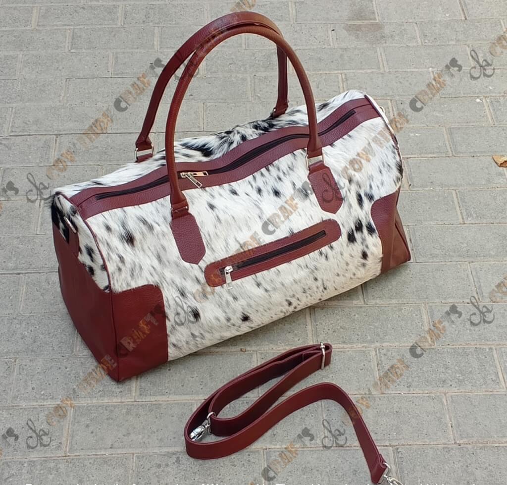Cowhide maroon duffle bag