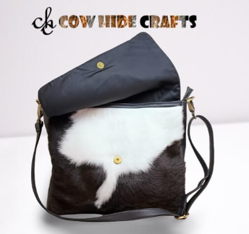 Cowhide messenger crossbody bag black white