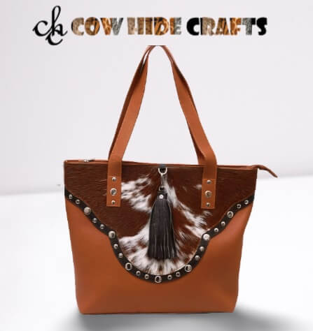 Cowhide metal rivets bag brown white