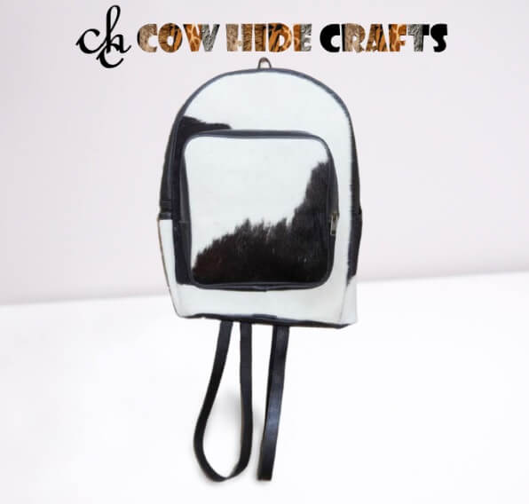 Cowhide mini backpack black white school