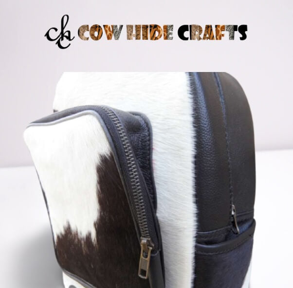 Cowhide mini backpack large outside zipper pocket