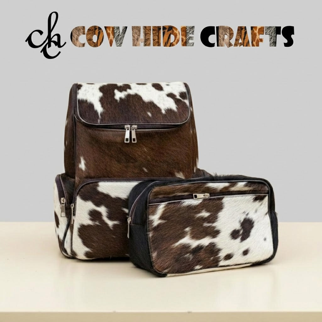 Matching cowhide organizer pouch from travel backpack set