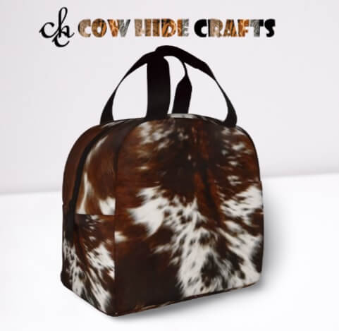 Cowhide outdoor lunch bag brown white