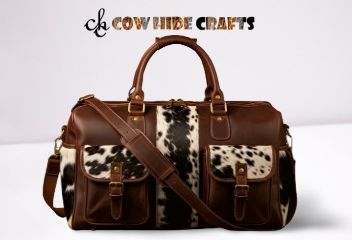 cowhide leather outdoor weekender travel bag