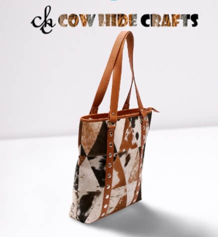 Cowhide patchwork bag thin rivet leather handles