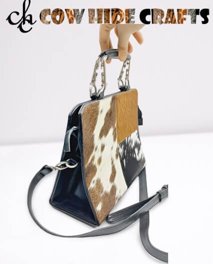 Cowhide patchwork bag square patch design