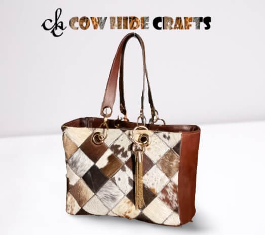 Cowhide patchwork box bag open top design