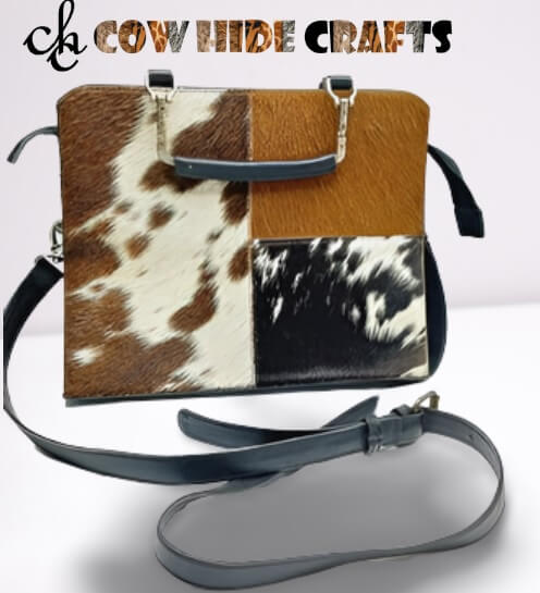Cowhide patchwork shoulder bag metal chain handles
