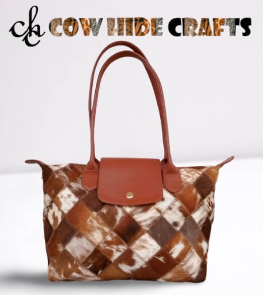 Cowhide patchwork shoulder bag multicolor patches