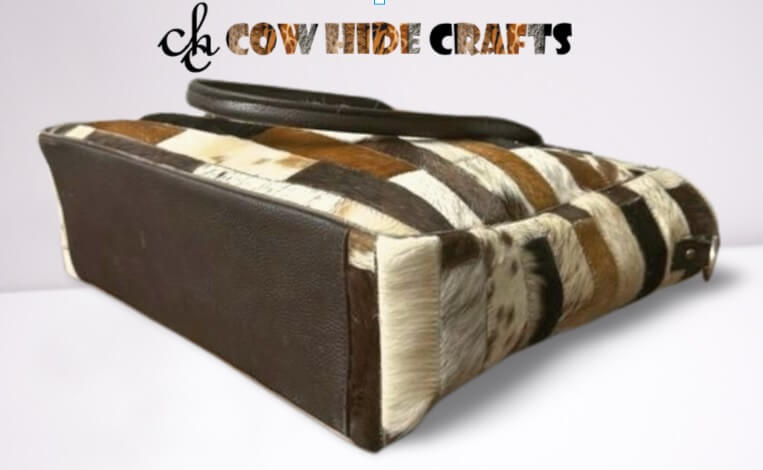 Cowhide patchwork tote sturdy leather base