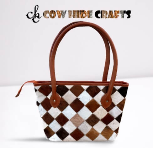 Cowhide patchwork tote mixed patches