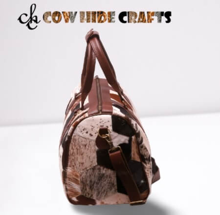 cowhide patchwork weekender bag