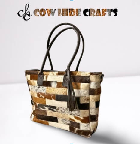 Cowhide patchwork women bag horizontal panels