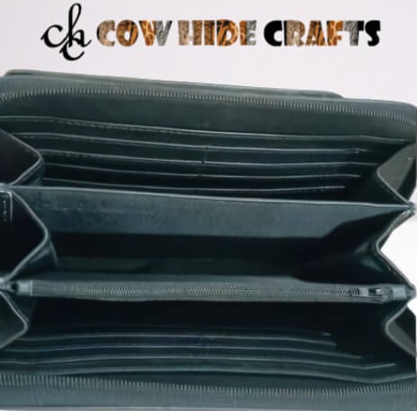Cowhide pouch card slots zipper interior