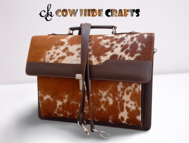 Cowhide satchel work bag brown white office