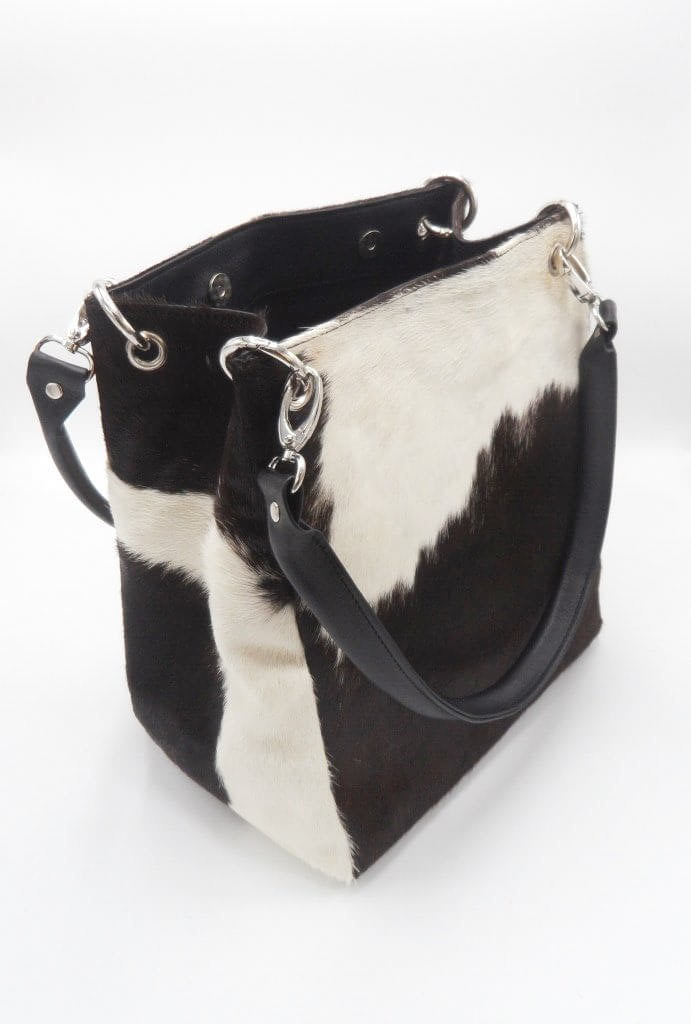 cowhide shoulder bucket bag
