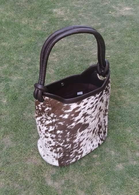 Cowhide slouch bag brown white hair on hide