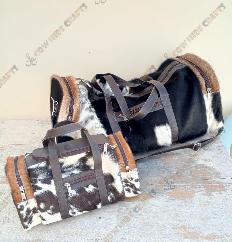 Small cowhide duffle bag