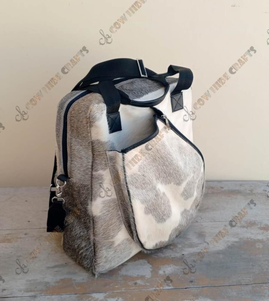Cowhide tennis backpack grey white hair on