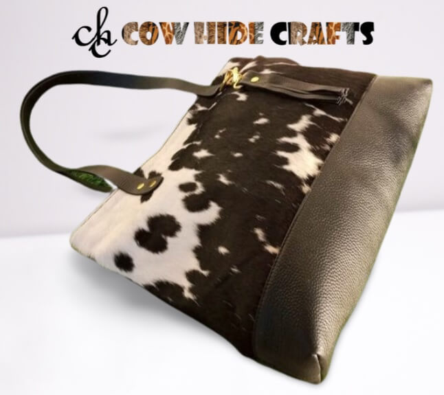 Cowhide tote leather tassel dual handles