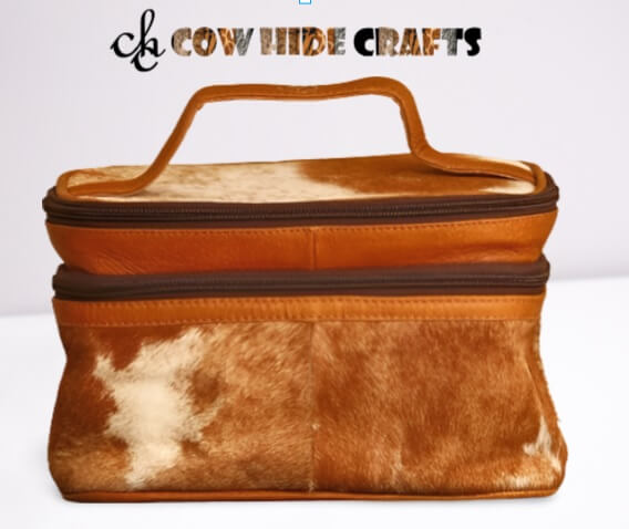 Cowhide vanity kit top portable handle