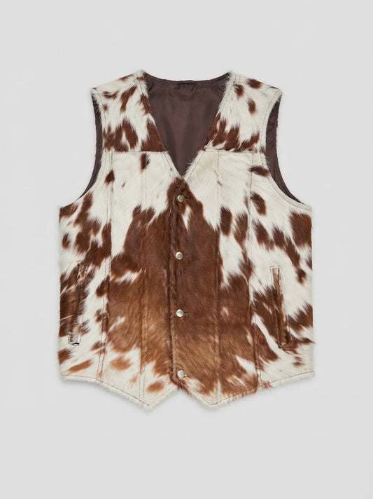 Double-chevron hem detail on western cowhide vest