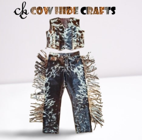 cowhide vest fringe pant set front view