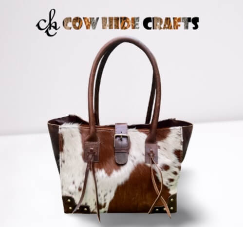 Cowhide vintage tote belt buckle magnet closure