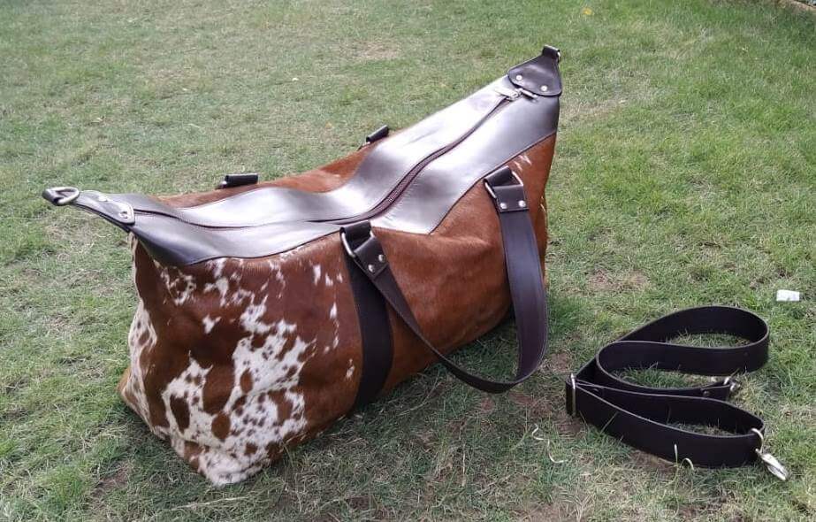 Cowhide weekender travel bag leather