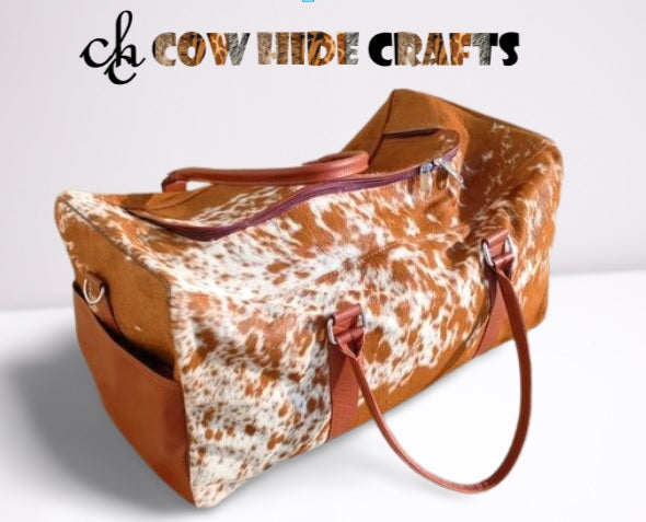 cowhide travel weekender bag