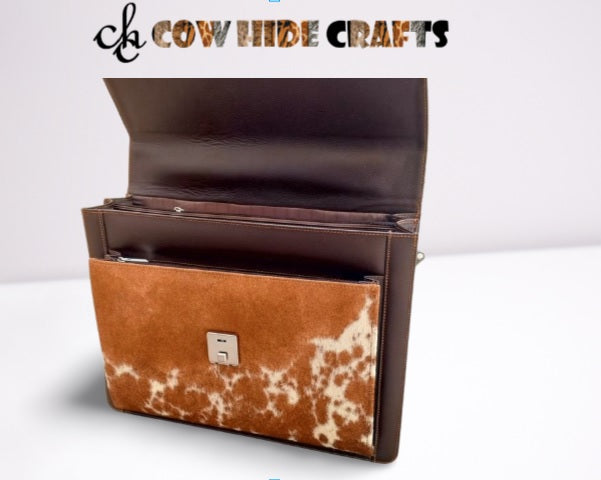 Cowhide work bag organized interior laptop pocket