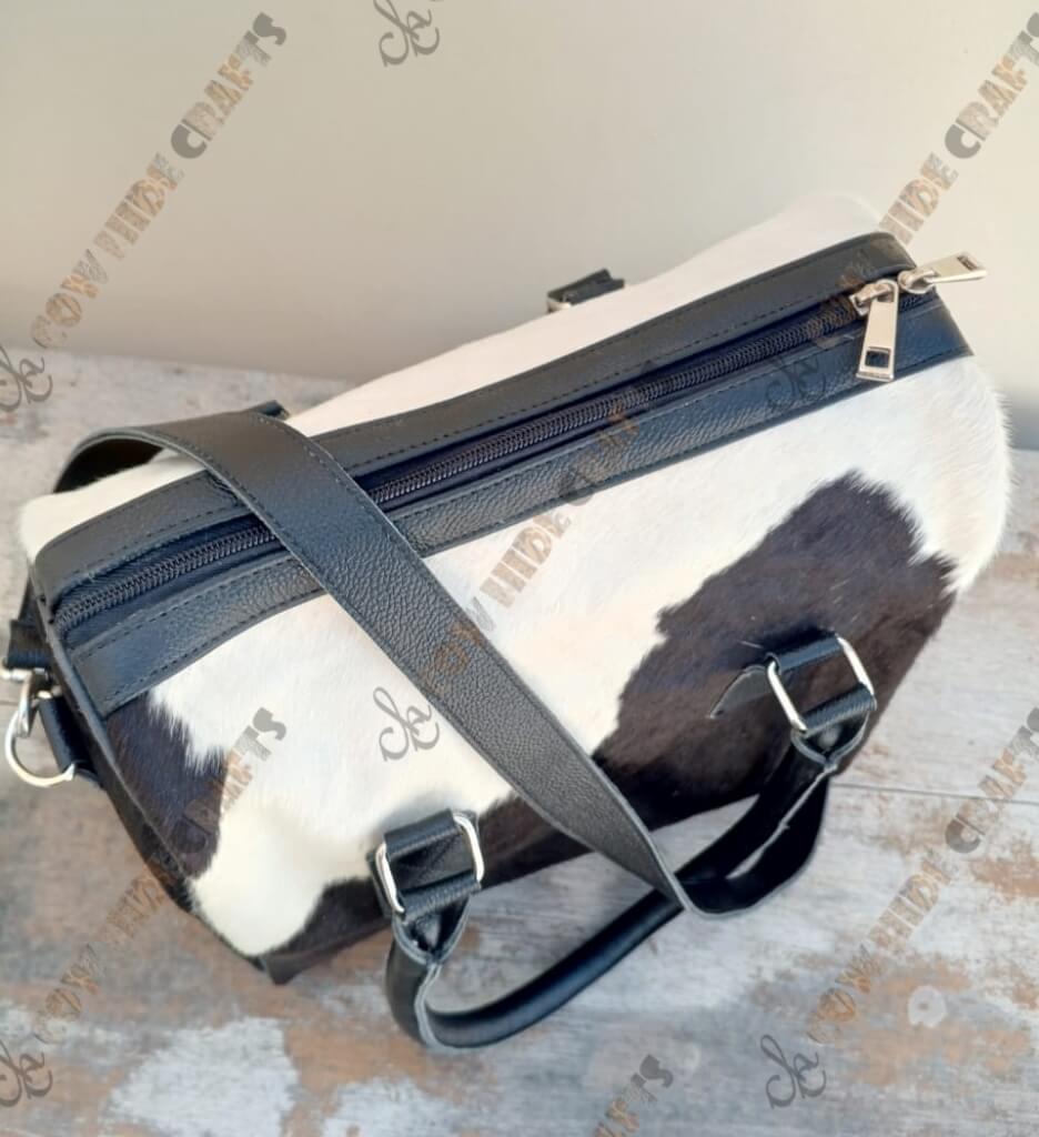 cowhide zipper shoulder bag