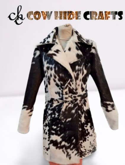 cowhide long trench coat front view