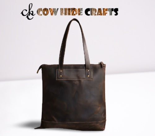 Crazy Horse leather patina and texture detail on tote purse