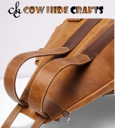Cross zipper leather hunting backpack top handle