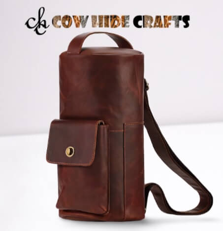 Cylindrical leather sling bag brown