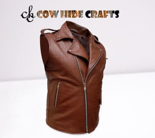 Leather Embossed Biker Zipper Vest