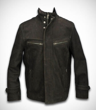 Men's dark brown leather jacket with detachable vest front view