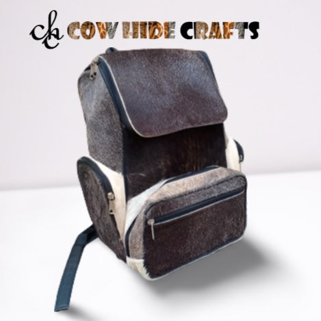 Dark Gray Black White Cowhide Backpack Hair On Hide Leather