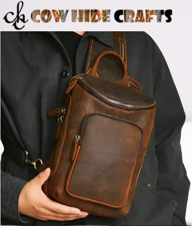 Distress leather crossbody bag front view